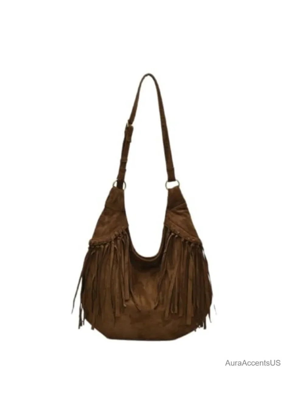 Vintage Vegan Suede Fringe Hobo Bag Tote Crossbody Shoulder Bag Hippie Purse